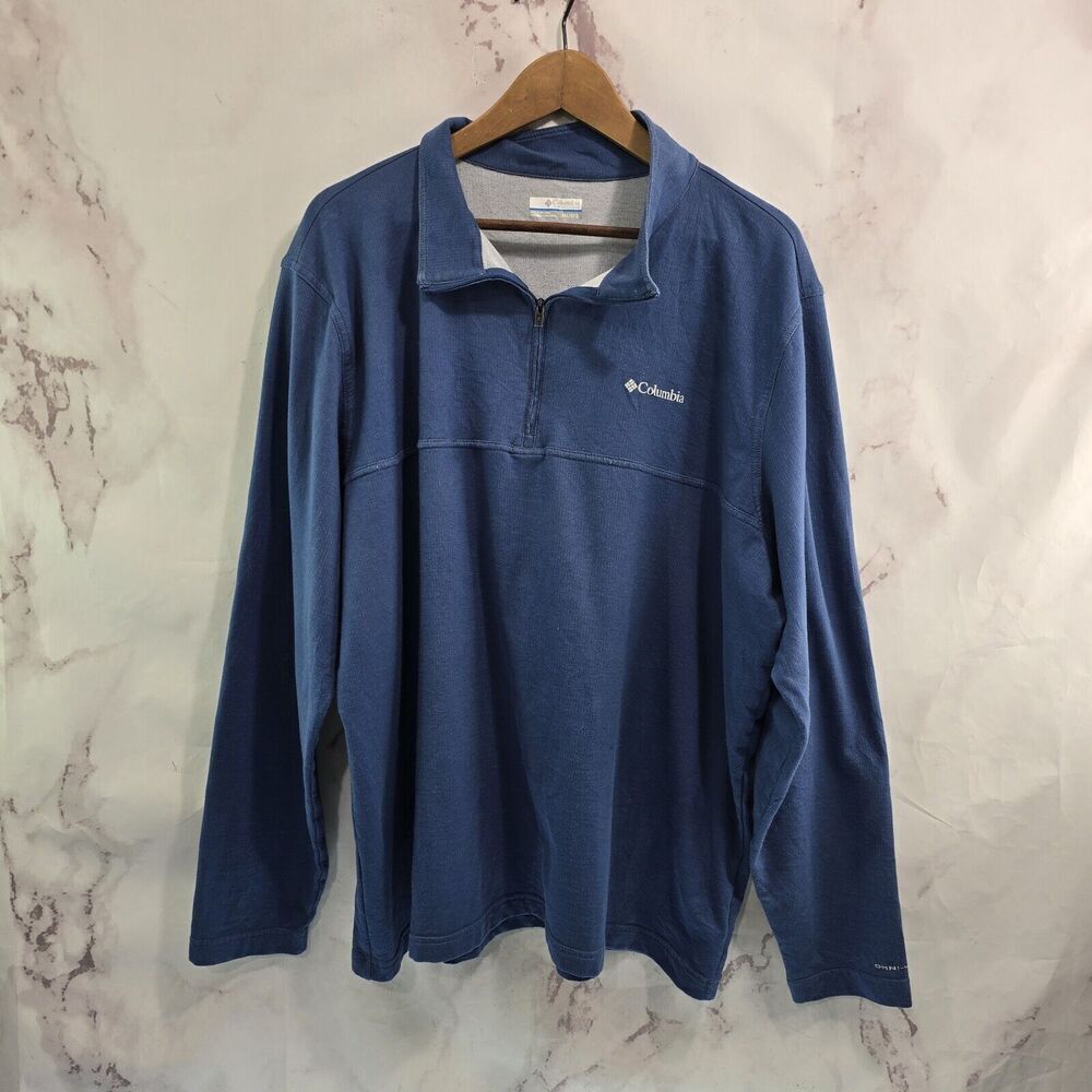 Columbia Shirt Mens XXL 2X Blue Long Sleeve Omni Wick Quarter Zip Cotton
